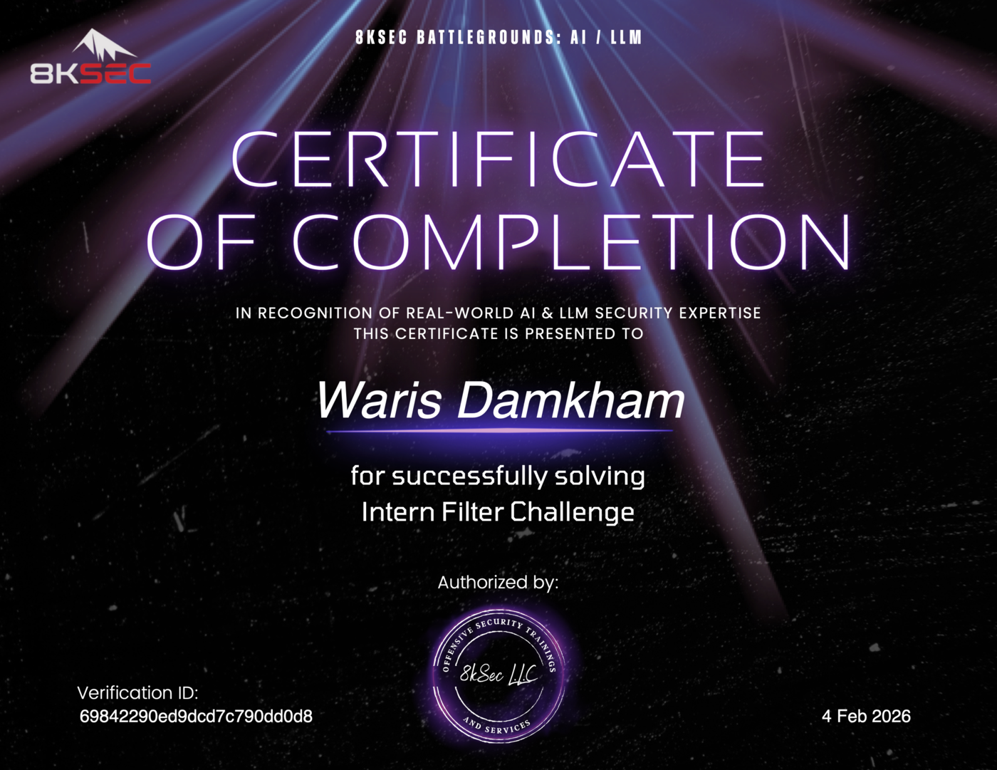 Intern Filter certificate